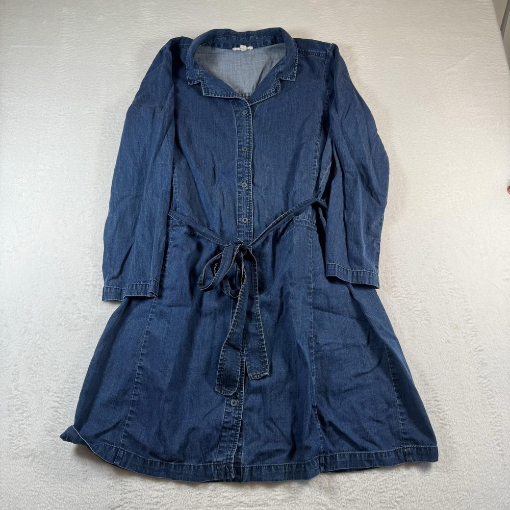 Eileen‎ Fisher Shirt Dress Womens Large Blue Denim Long Sleeve Belted Casual